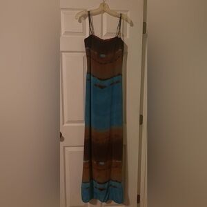 Elegant Blue and Brown Maxi Dress